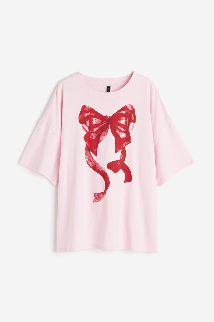 Oversized printed T-shirt - Light pink/Bow